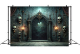 Halloween Creepy Skull Hall and Candlelit Backdrop BRP8-215