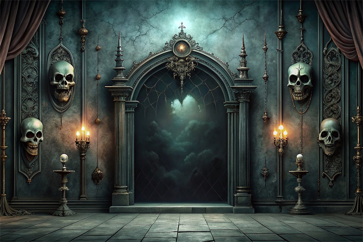 Halloween Creepy Skull Hall and Candlelit Backdrop BRP8-215