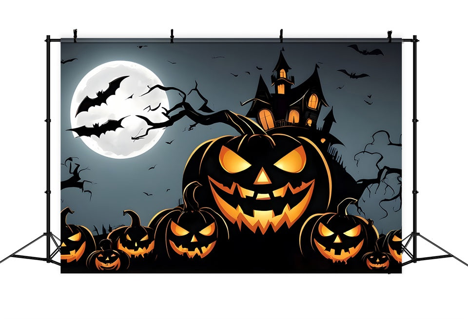 Halloween Grinning Pumpkins and Haunted House Backdrop BRP8-219