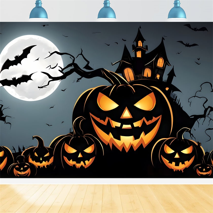 Halloween Grinning Pumpkins and Haunted House Backdrop BRP8-219