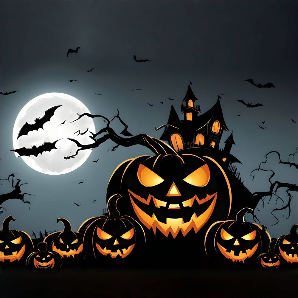 Halloween Grinning Pumpkins and Haunted House Backdrop BRP8-219