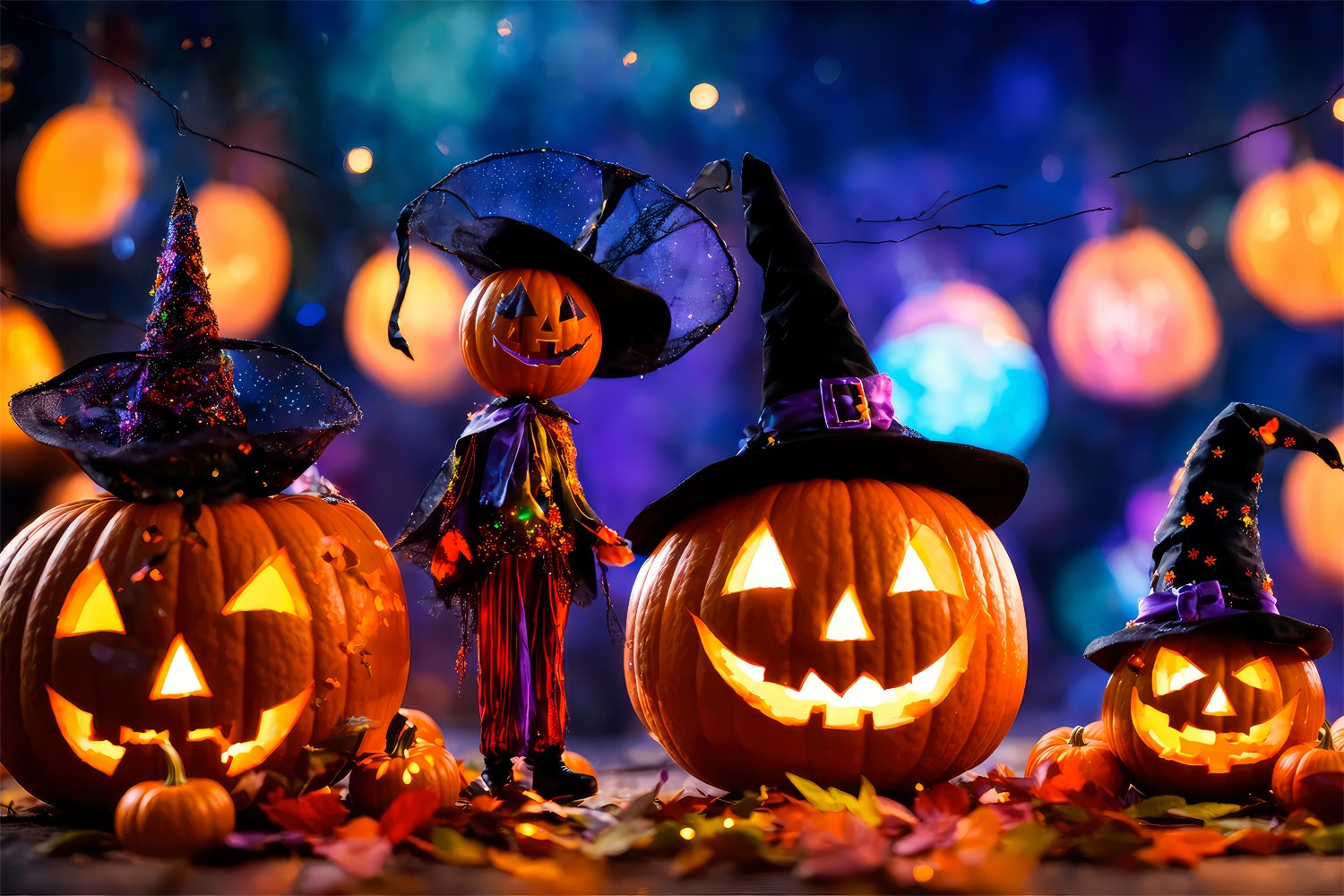 Enchanted Witch Pumpkins and Halloween Lights Backdrop BRP8-220