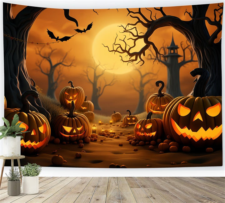 Spooky Pumpkin Forest Under Halloween Moon Backdrop BRP8-221