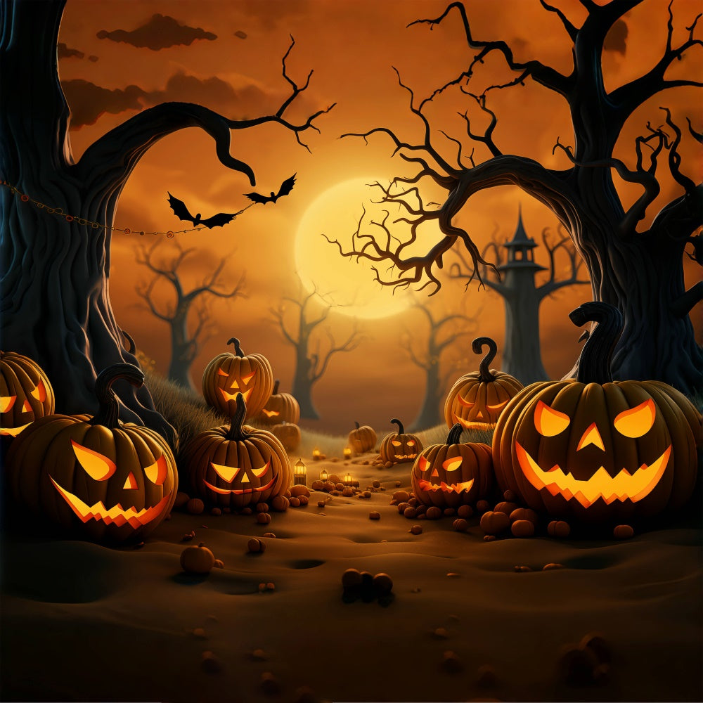 Spooky Pumpkin Forest Under Halloween Moon Backdrop BRP8-221