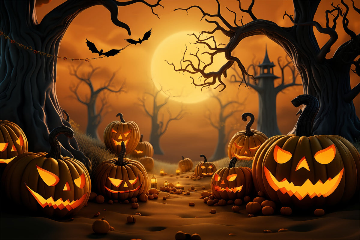 Spooky Pumpkin Forest Under Halloween Moon Backdrop BRP8-221