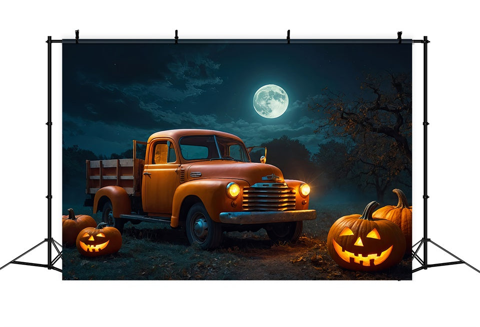 Truck and Pumpkins in Halloween Forest Backdrop BRP8-222