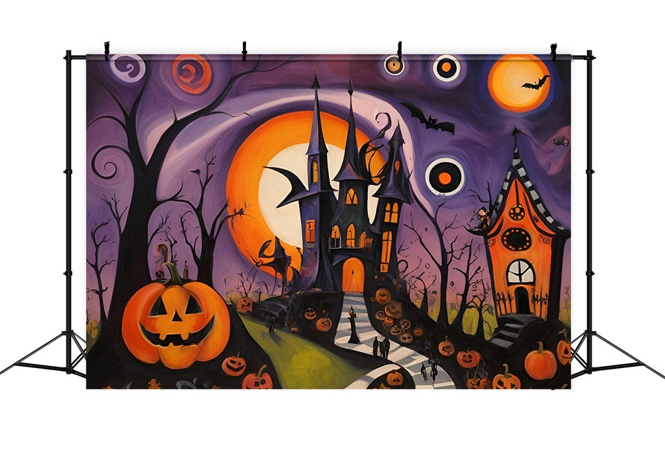 Abstract Halloween Castle and Pumpkin-Laden Path Backdrop BRP8-223