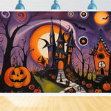 Abstract Halloween Castle and Pumpkin-Laden Path Backdrop BRP8-223