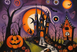 Abstract Halloween Castle and Pumpkin-Laden Path Backdrop BRP8-223