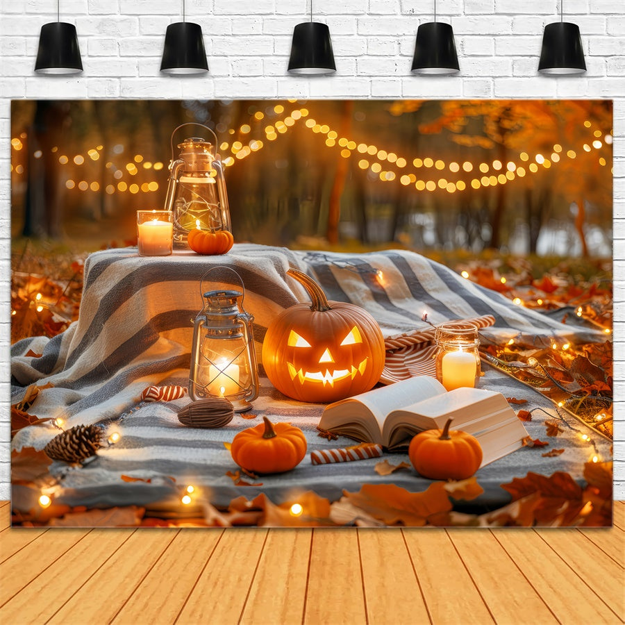 Cozy Halloween Evening Pumpkin Lantern Picnic Backdrop BRP8-224