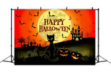 Scary Cat and Castle Happy Halloween Backdrop BRP8-228