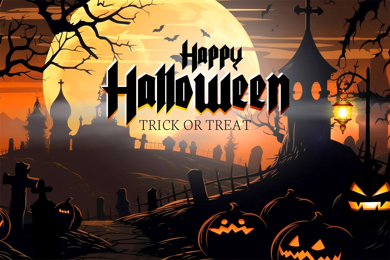 Happy Halloween Trick or Treat Cemetery Backdrop BRP8-229