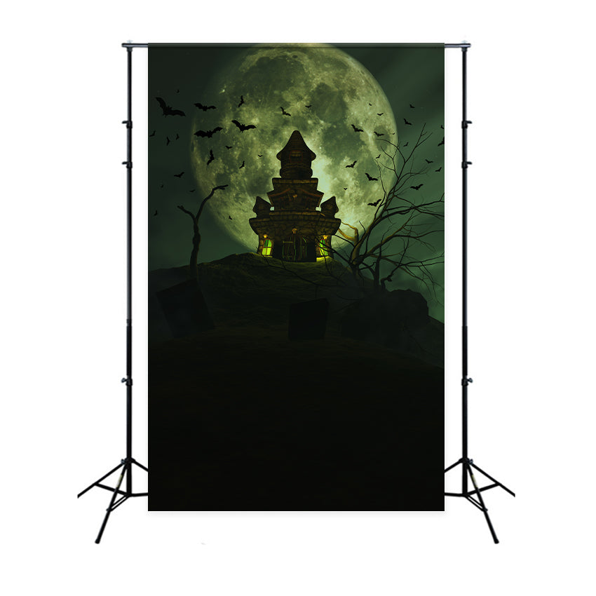 Full Moon and Hilltop Castle Halloween Backdrop BRP8-231