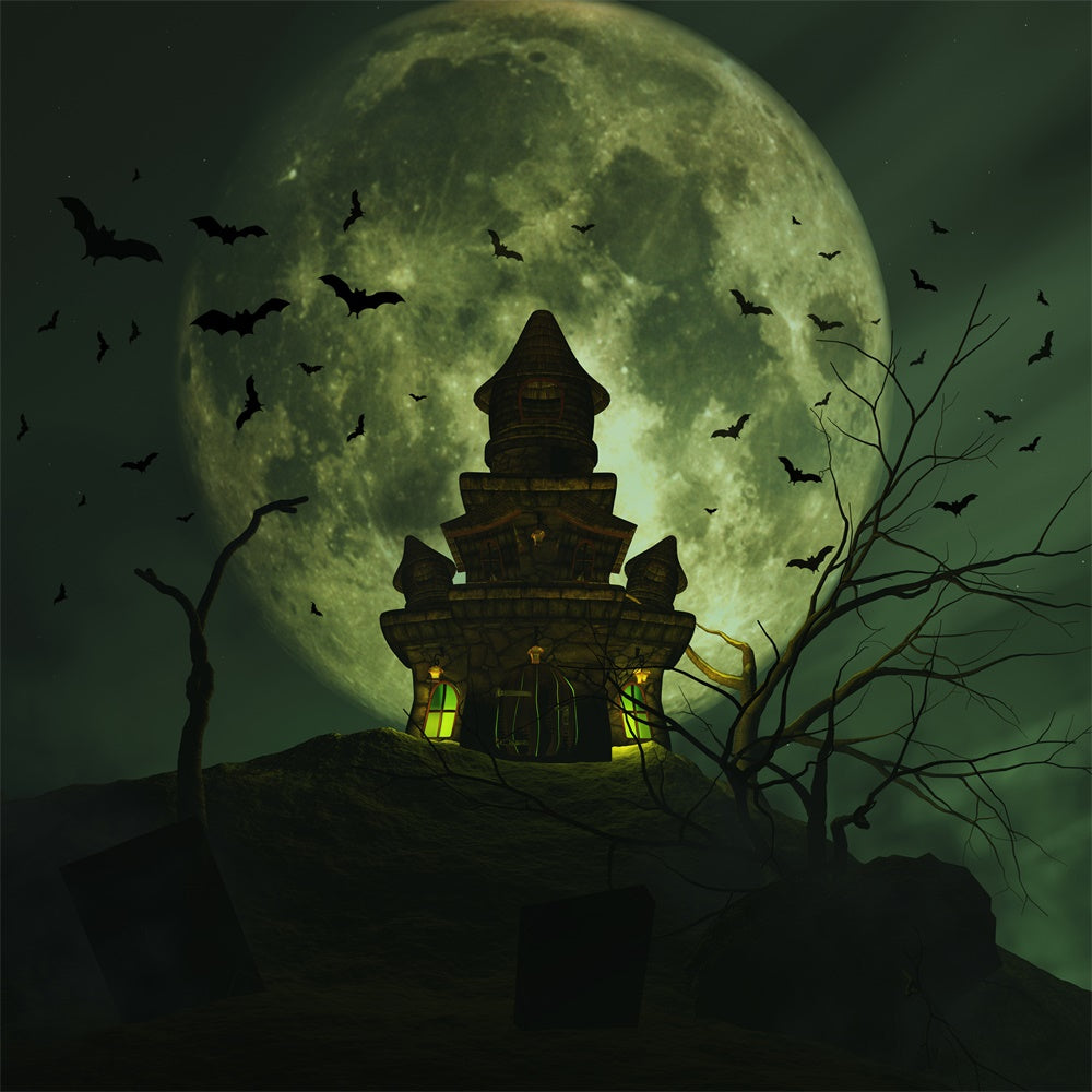 Full Moon and Hilltop Castle Halloween Backdrop BRP8-231