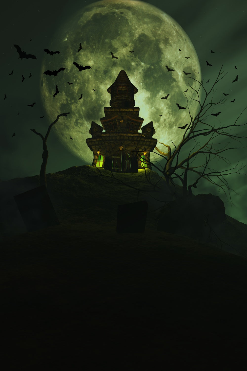 Full Moon and Hilltop Castle Halloween Backdrop BRP8-231