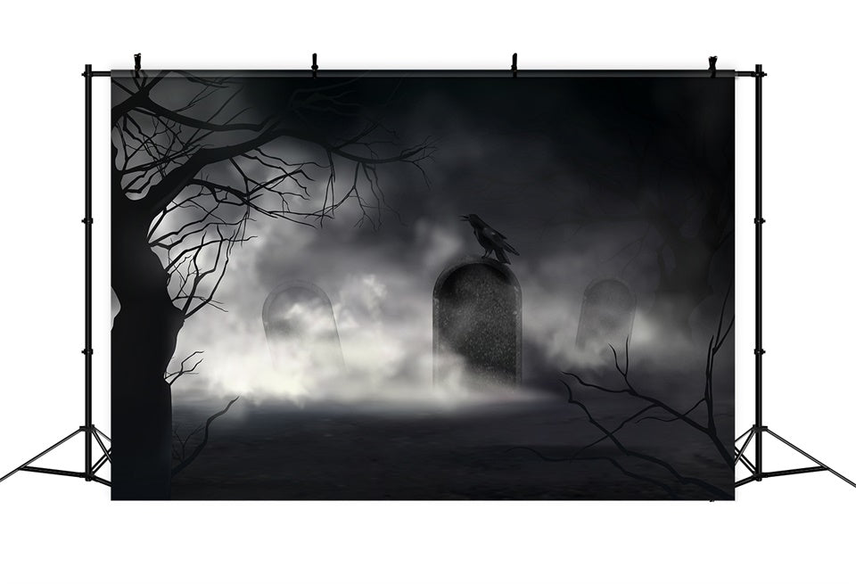 Misty Graveyard with Raven Halloween Backdrop BRP8-232