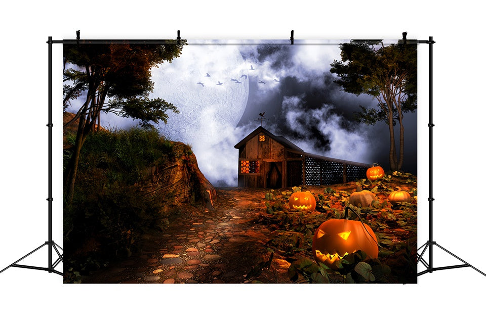 Halloween Spooky Farmhouse under Full Moon Backdrop BRP8-235