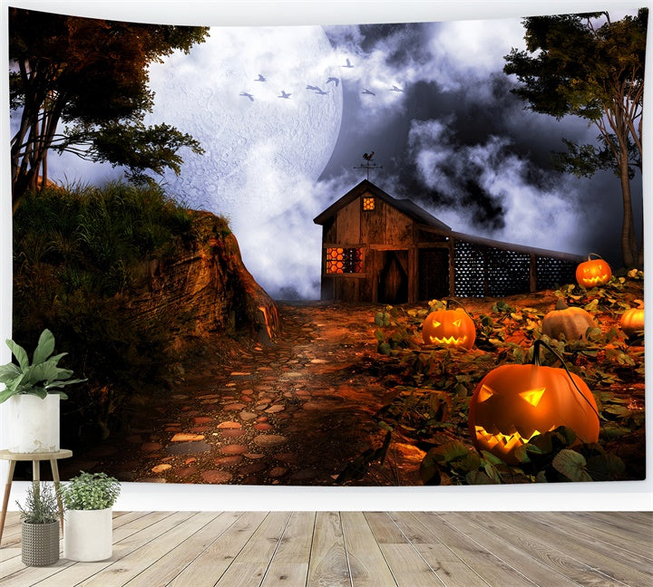 Halloween Spooky Farmhouse under Full Moon Backdrop BRP8-235