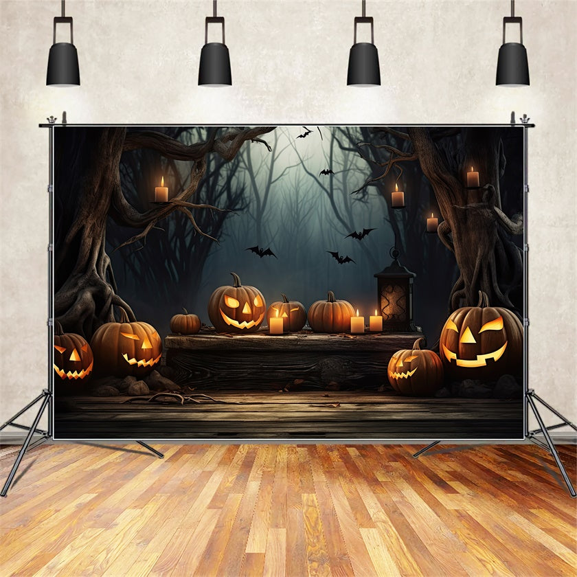 Halloween Haunted Forest with Glowing Pumpkins Backdrop BRP8-236