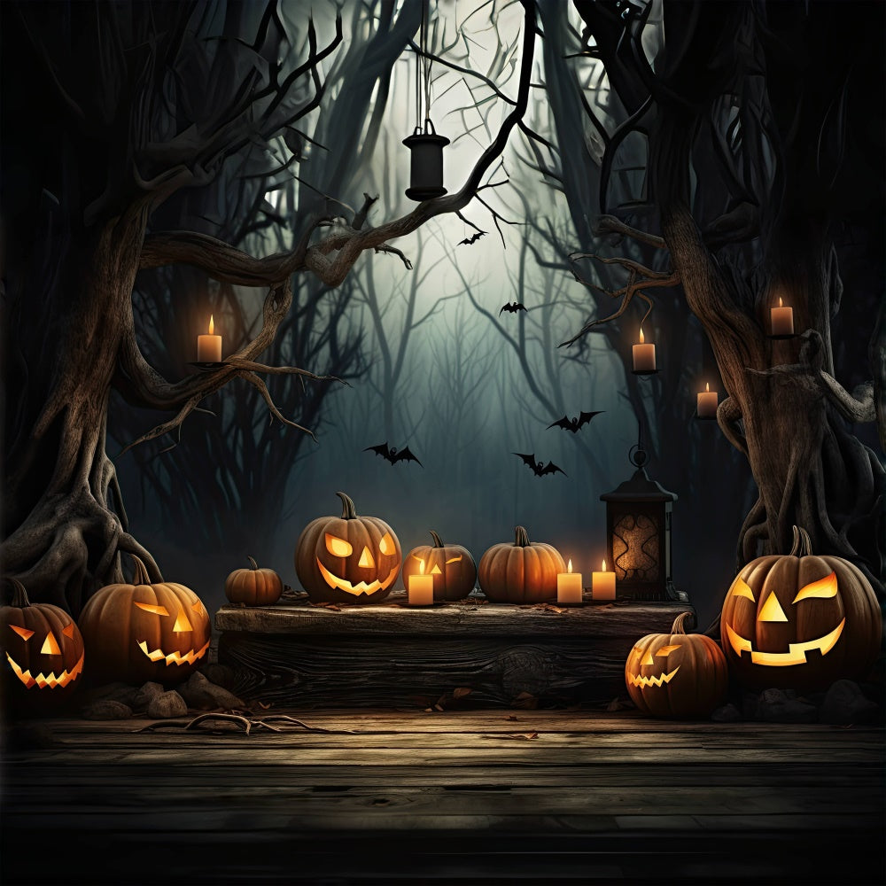 Halloween Haunted Forest with Glowing Pumpkins Backdrop BRP8-236