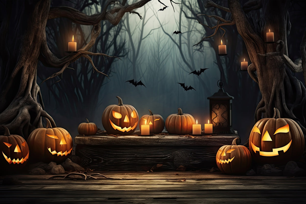 Halloween Haunted Forest with Glowing Pumpkins Backdrop BRP8-236