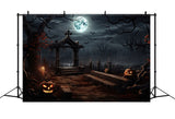 Halloween Creepy Graveyard with Glowing Pumpkins Backdrop BRP8-237