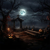 Halloween Creepy Graveyard with Glowing Pumpkins Backdrop BRP8-237