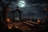 Halloween Creepy Graveyard with Glowing Pumpkins Backdrop BRP8-237