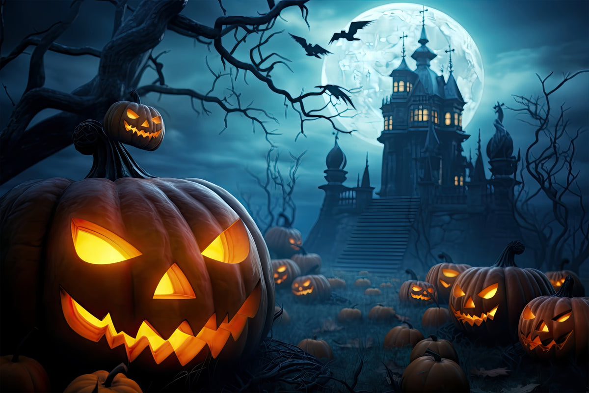 Evil Pumpkin and Spooky Castle Halloween Backdrop BRP8-238