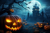 Evil Pumpkin and Spooky Castle Halloween Backdrop BRP8-238