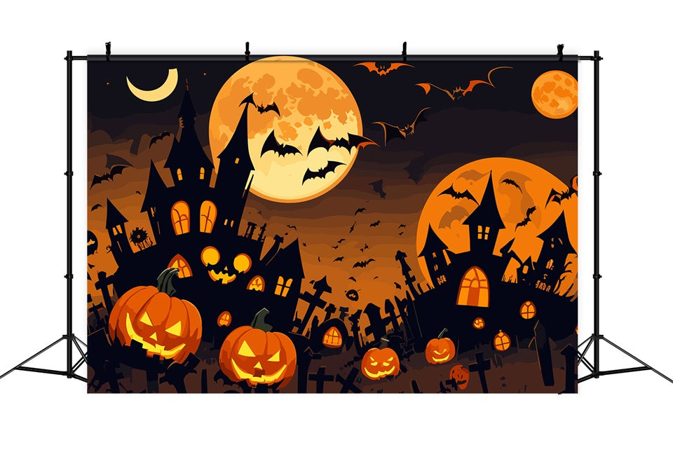 Halloween Night Pumpkin Patch Castle Backdrop BRP8-242