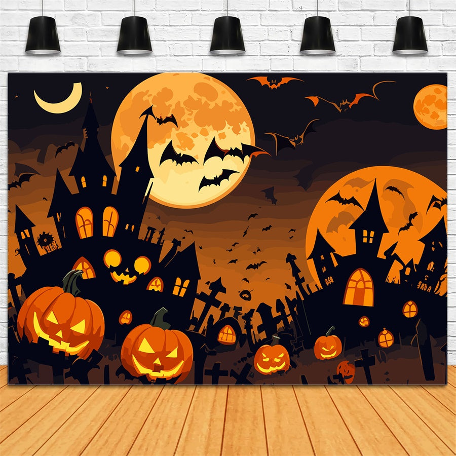 Halloween Night Pumpkin Patch Castle Backdrop BRP8-242