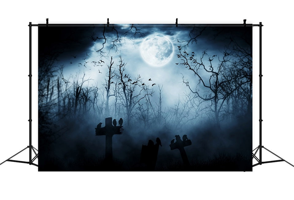 Misty Night with Crows Halloween Forest Backdrop BRP8-246