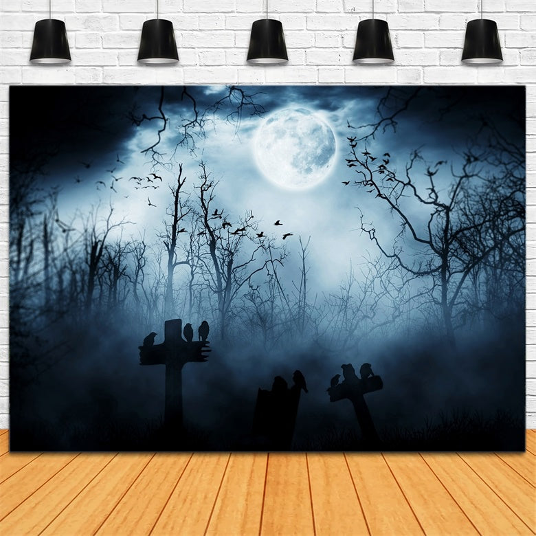 Misty Night with Crows Halloween Forest Backdrop BRP8-246