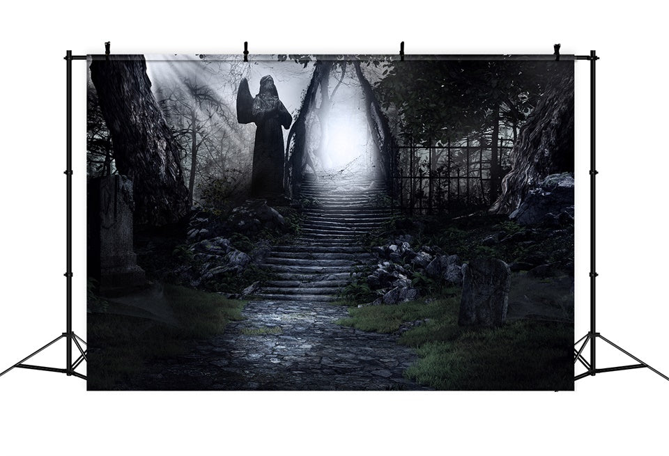 Spooky Forest Stairs and Angel Halloween Backdrop BRP8-248