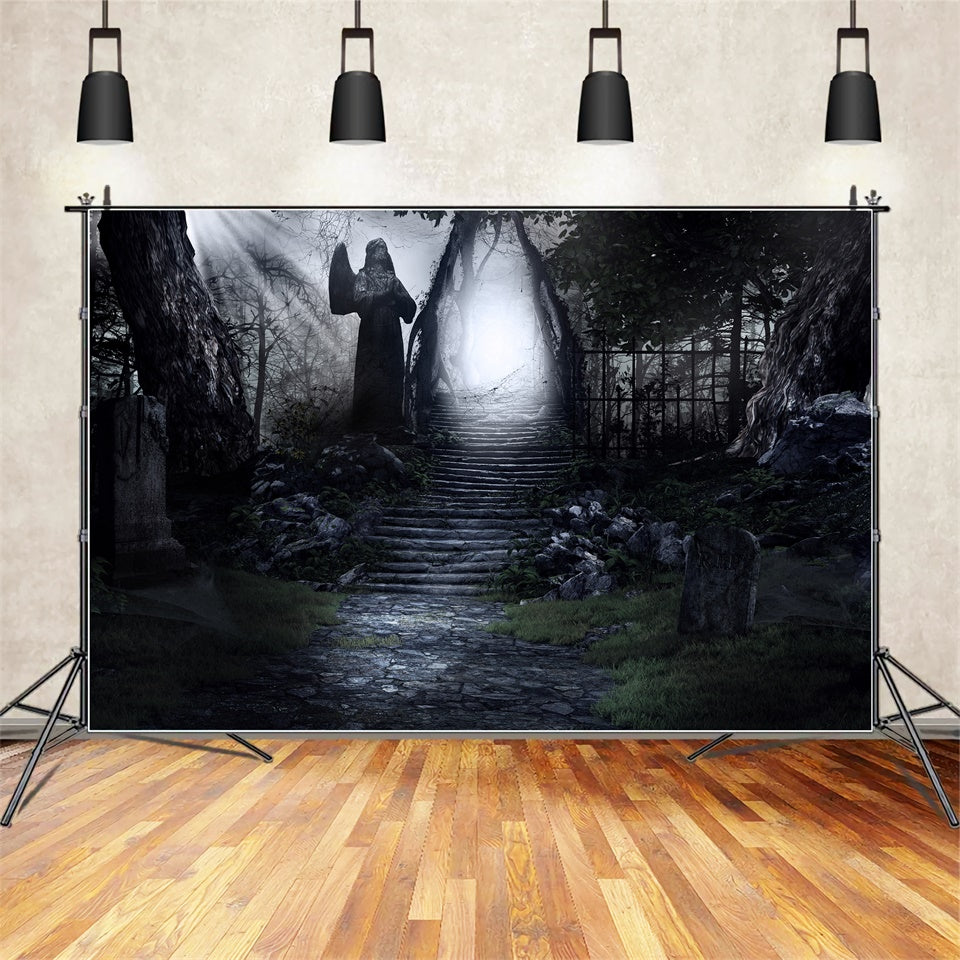 Spooky Forest Stairs and Angel Halloween Backdrop BRP8-248