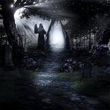 Spooky Forest Stairs and Angel Halloween Backdrop BRP8-248