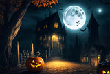 Eerie Mansion Under Full Moon Halloween Backdrop BRP8-250