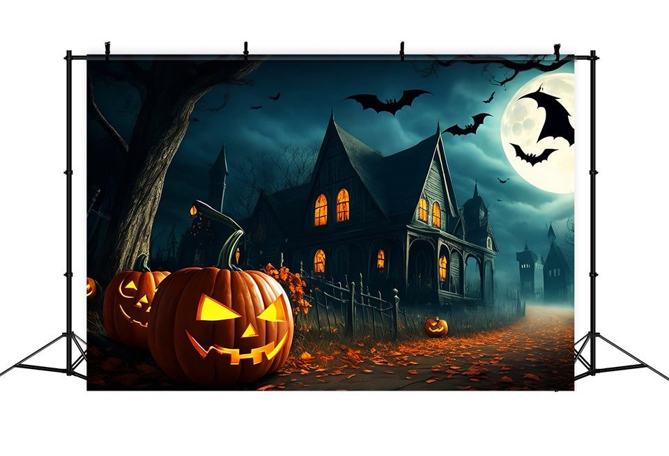 Pumpkin-Lined Path to Gloomy village Halloween Backdrop BRP8-251