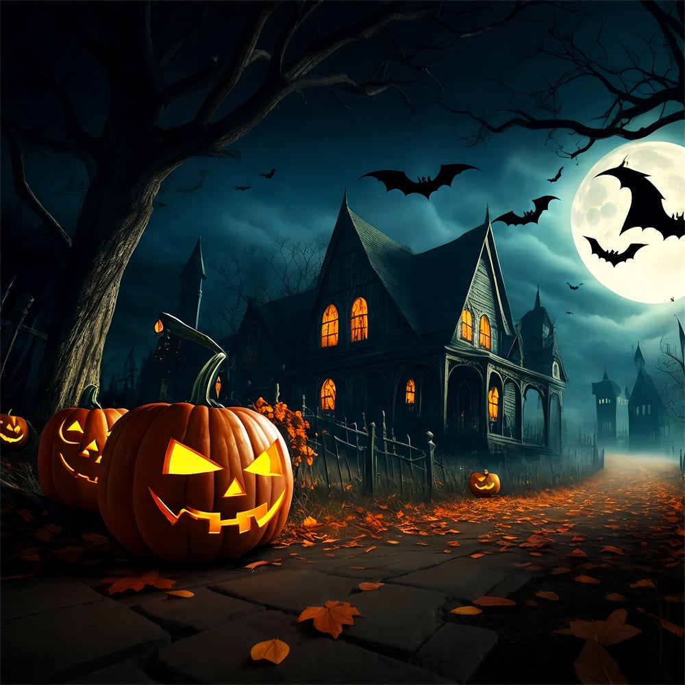 Pumpkin-Lined Path to Gloomy village Halloween Backdrop BRP8-251