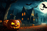 Pumpkin-Lined Path to Gloomy village Halloween Backdrop BRP8-251