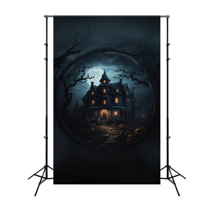 Spooky House Surrounded by Trees Halloween Backdrop BRP8-252