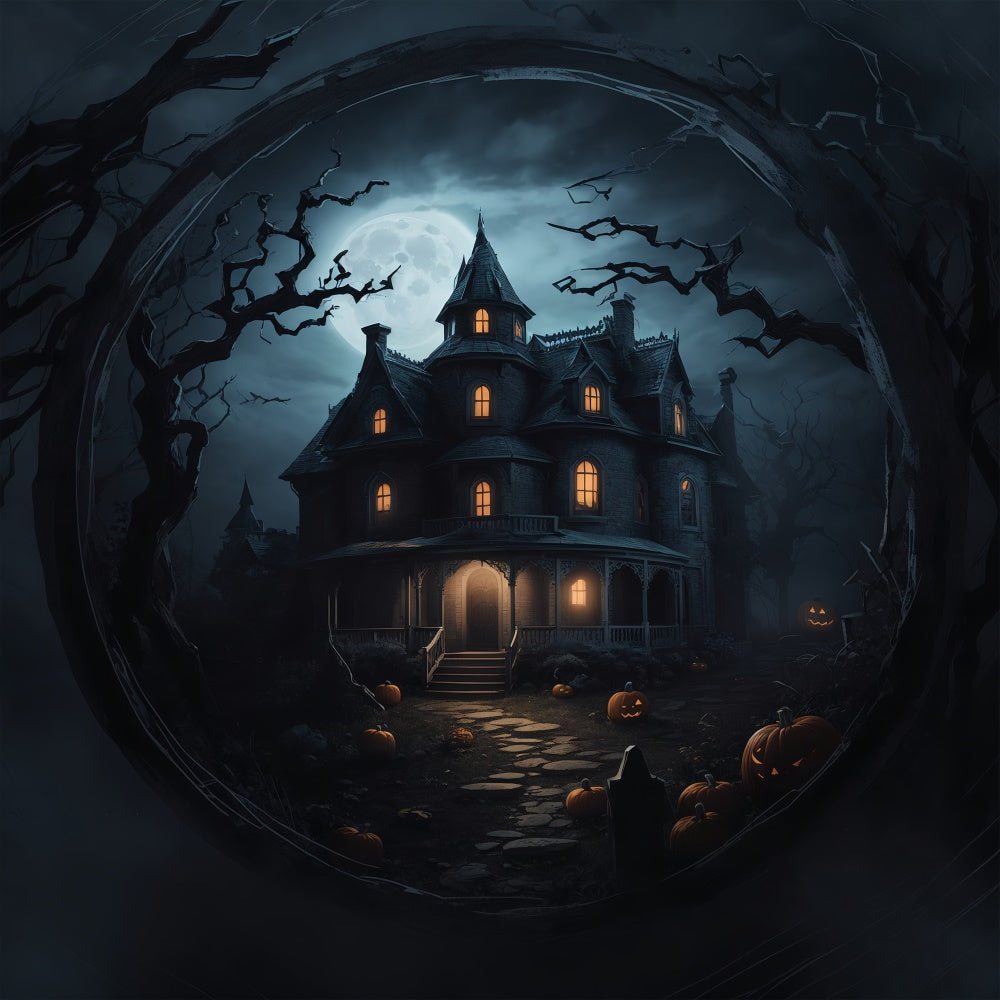 Spooky House Surrounded by Trees Halloween Backdrop BRP8-252