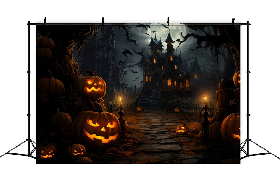 Halloween Night Spooky House and Bats Backdrop BRP8-253