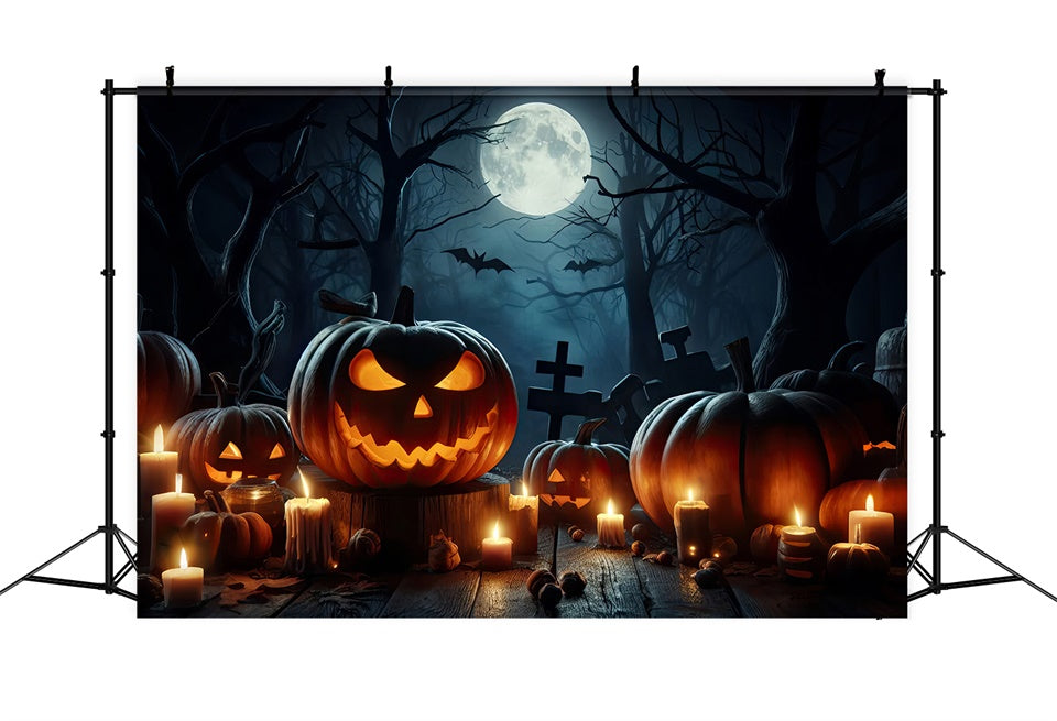 Candlelit Pumpkins in Spooky Forest Halloween Backdrop BRP8-254