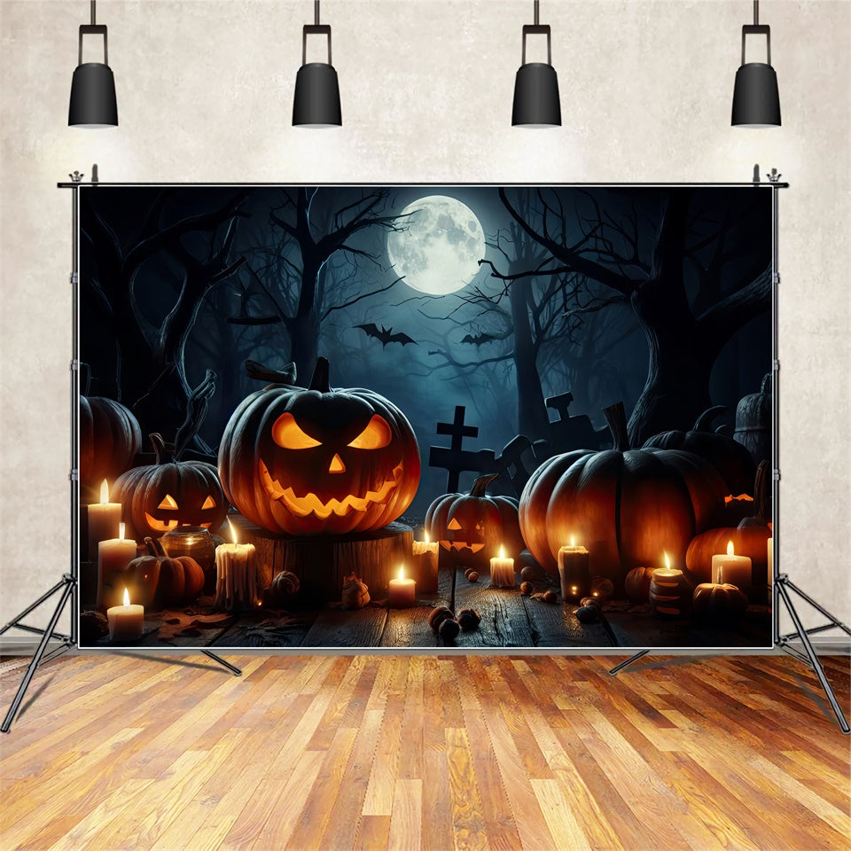 Candlelit Pumpkins in Spooky Forest Halloween Backdrop BRP8-254