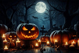 Candlelit Pumpkins in Spooky Forest Halloween Backdrop BRP8-254