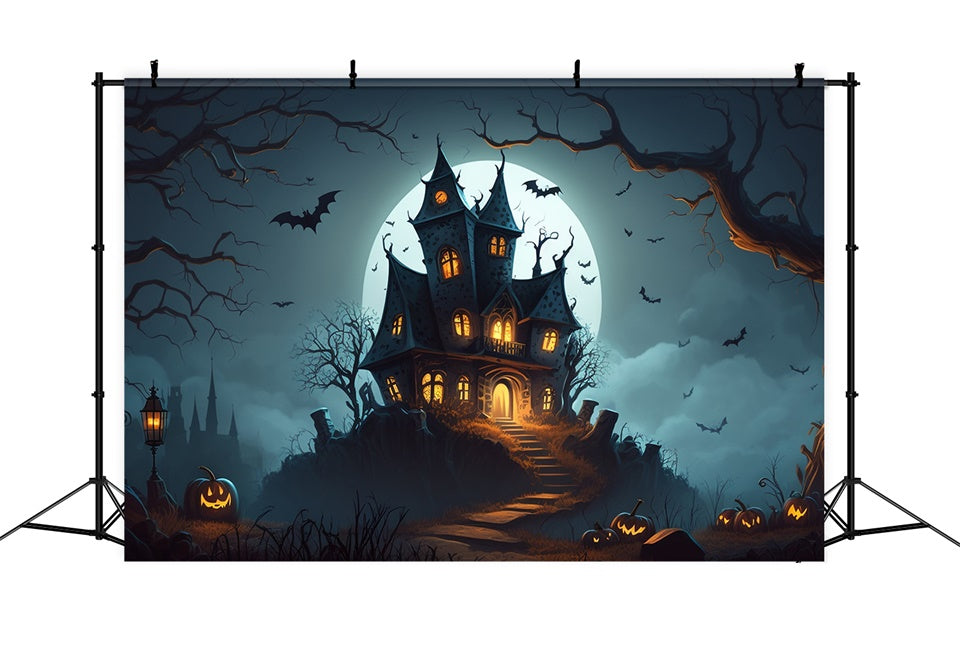 Gothic Castle on Hill Halloween Backdrop BRP8-257