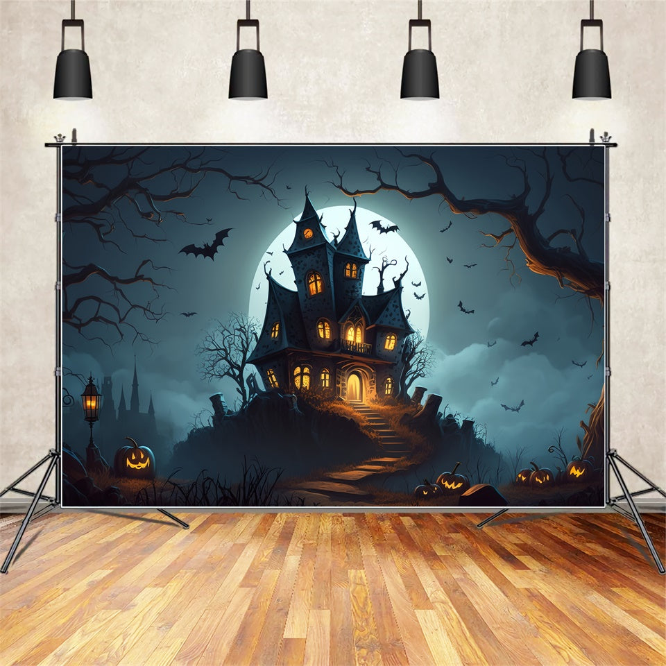 Gothic Castle on Hill Halloween Backdrop BRP8-257