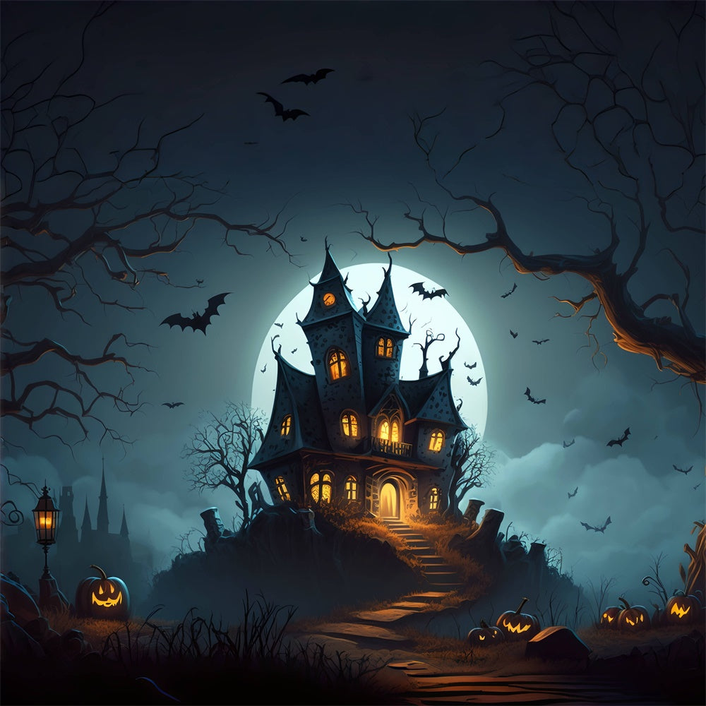 Gothic Castle on Hill Halloween Backdrop BRP8-257